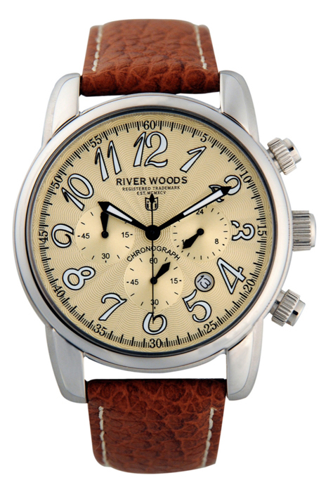 River Woods Mens RWC 2 MBED LBR Gold Dial Chronograph